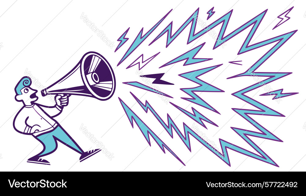 Man shouting through megaphone with sharp Vector Image