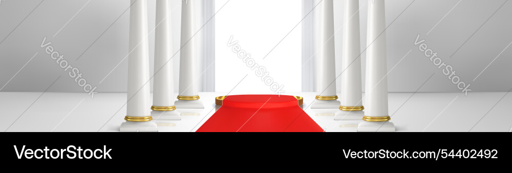 Red carpet and podium between classical columns Red carpet and podium between classical columns vector image
