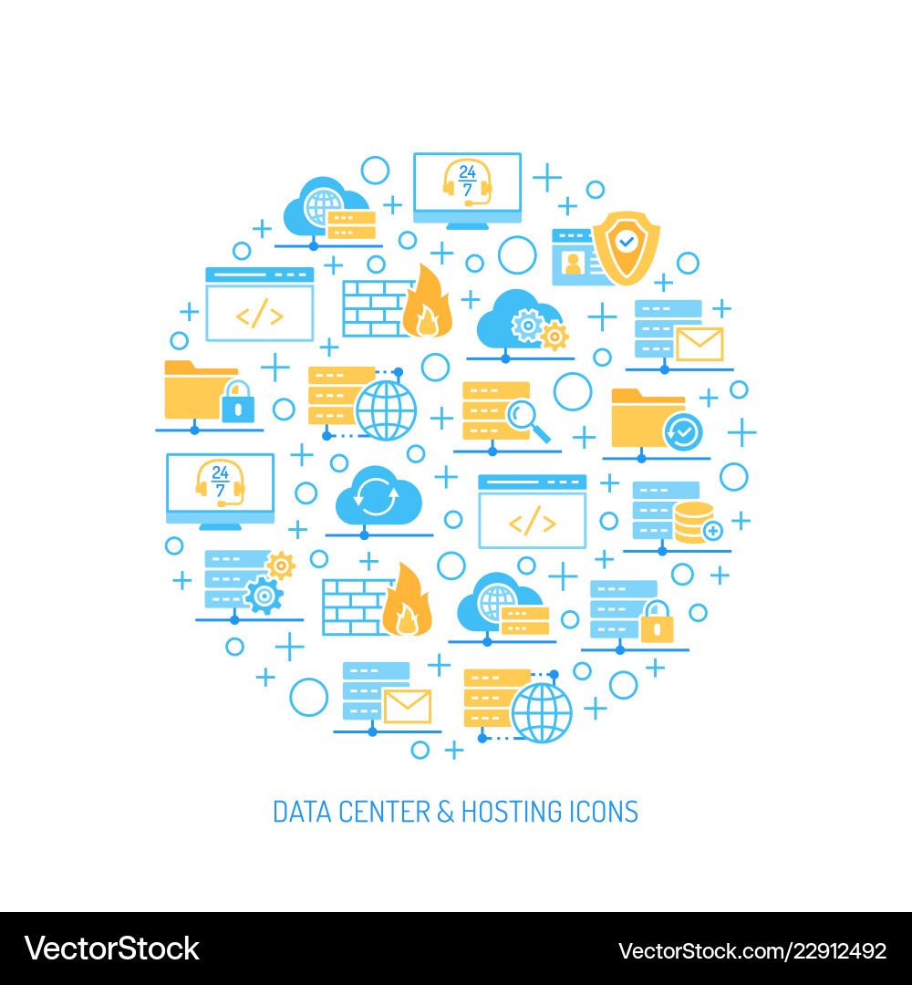 Set of data center hosting and cloud services Set of data center hosting and cloud services vector image