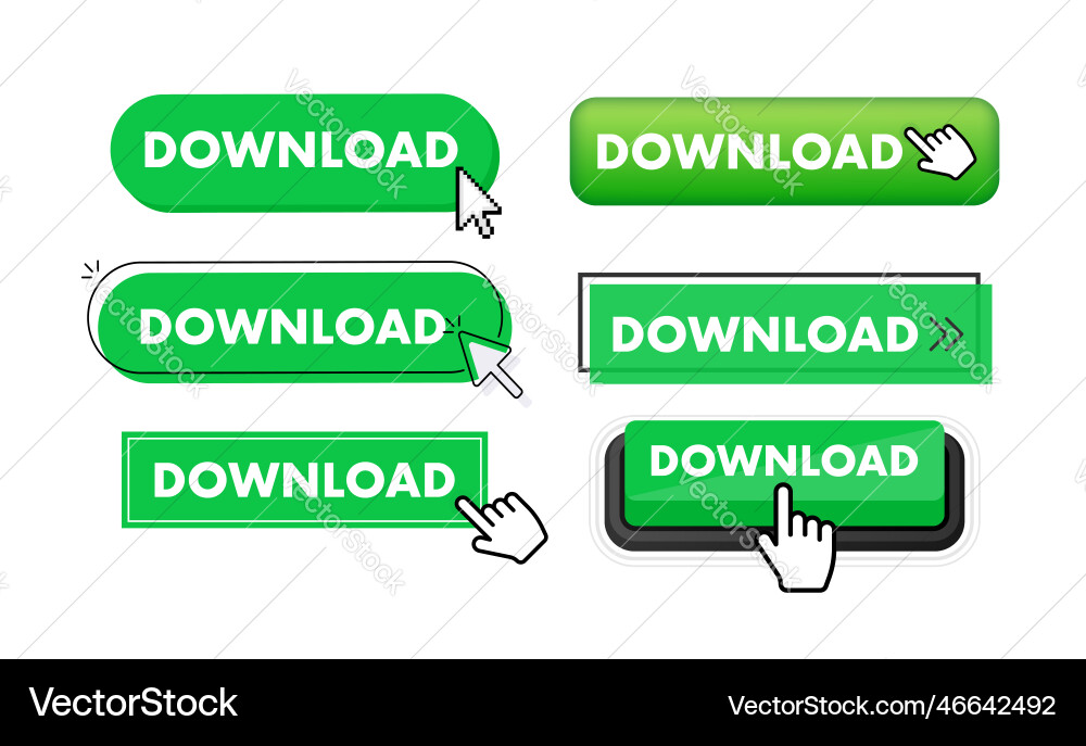 Set of download button hand pointer clicking Set of download button hand pointer clicking Vector Image