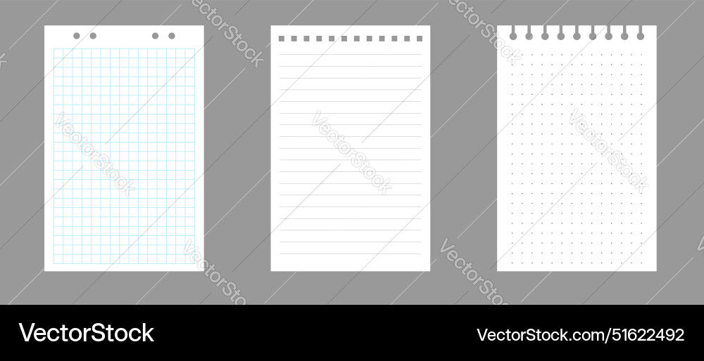 Set of notebook sheets isolated on gray background Set of notebook sheets isolated on gray background vector image