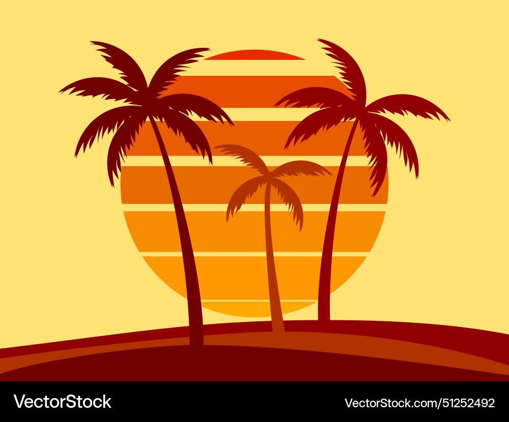 Tropical palm trees at sunset in a futuristic 80s Tropical palm trees at sunset in a futuristic 80s vector image