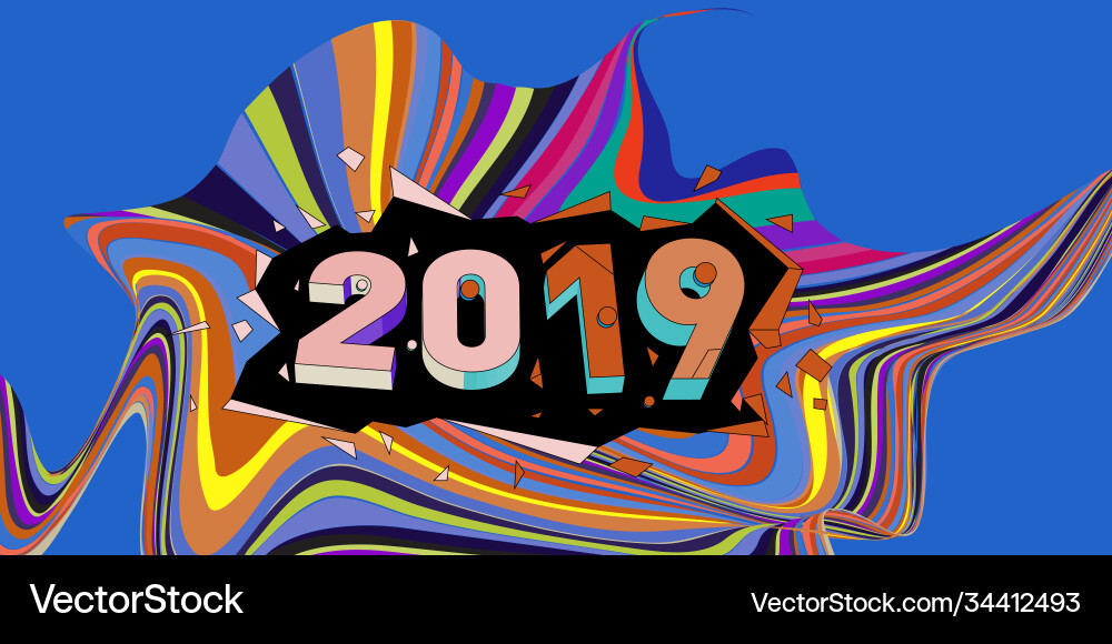 2021 new year text with wavy colorful line vector image