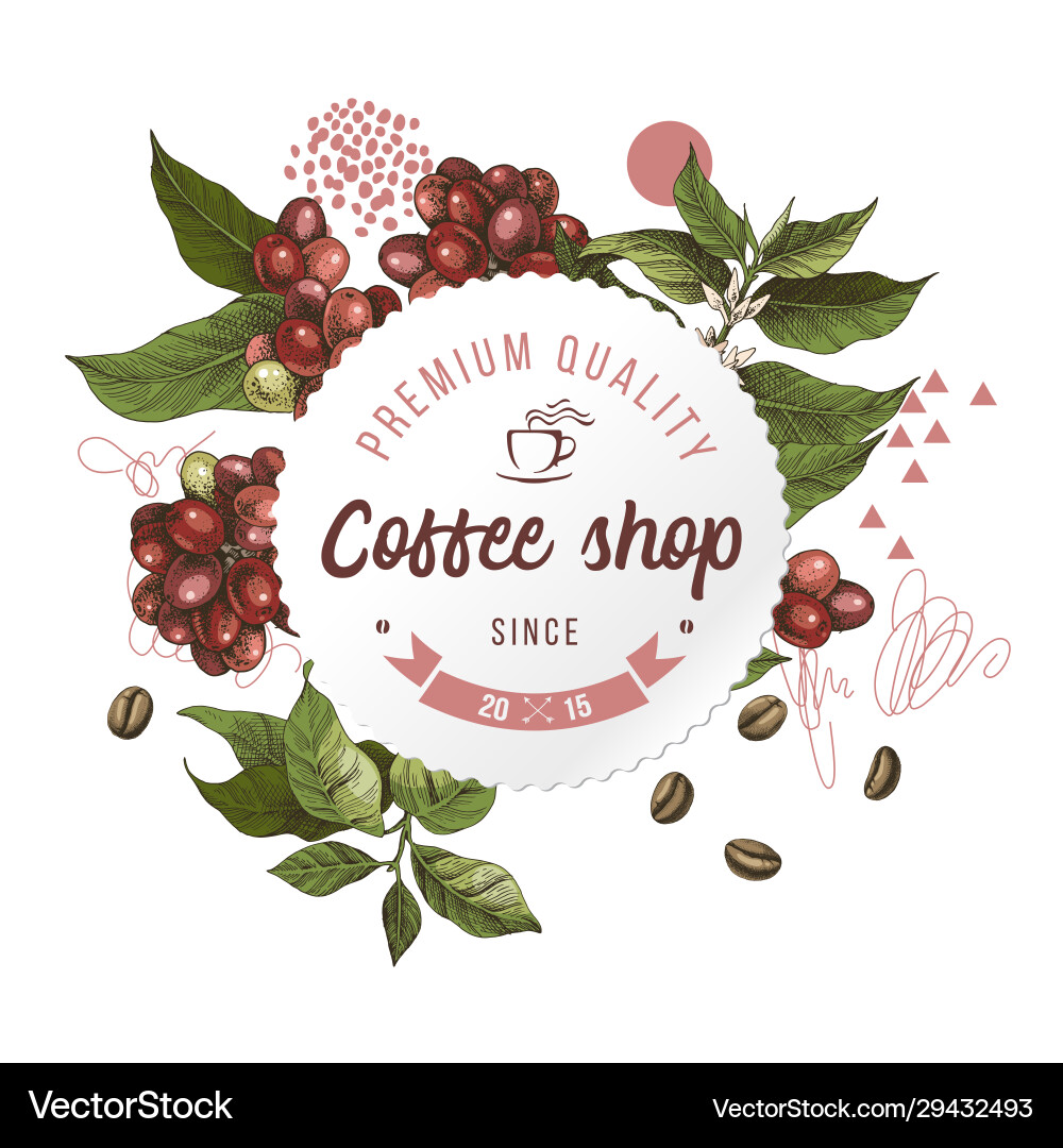 Coffee Shop Emblem - Hand Drawn Sketch Vector Image
