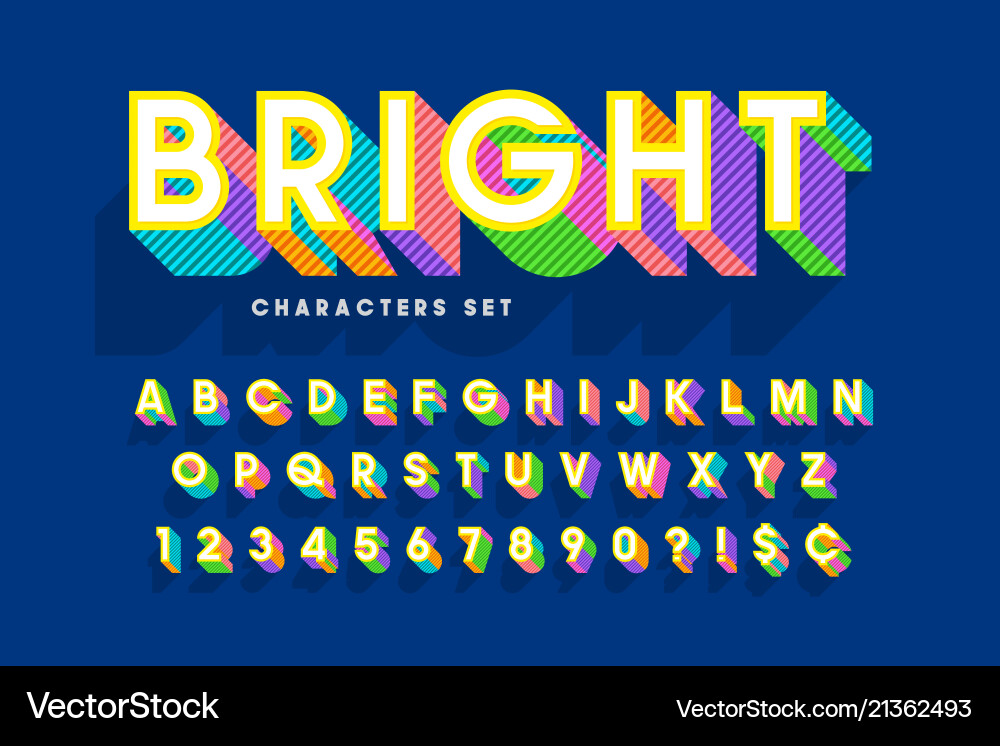 Extra bright 3d display font design alphabet Extra bright 3d display font design alphabet vector image