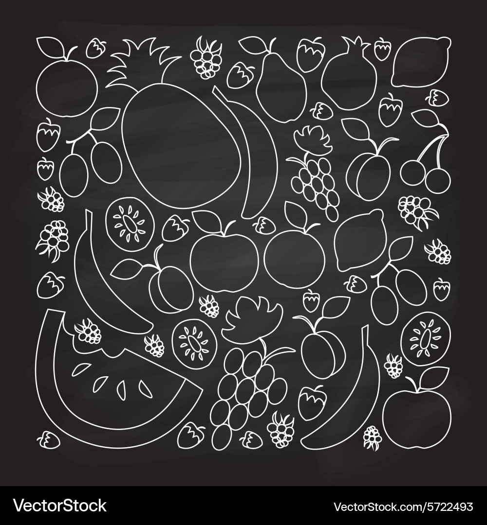 Fruit set in flat linear design style vector image