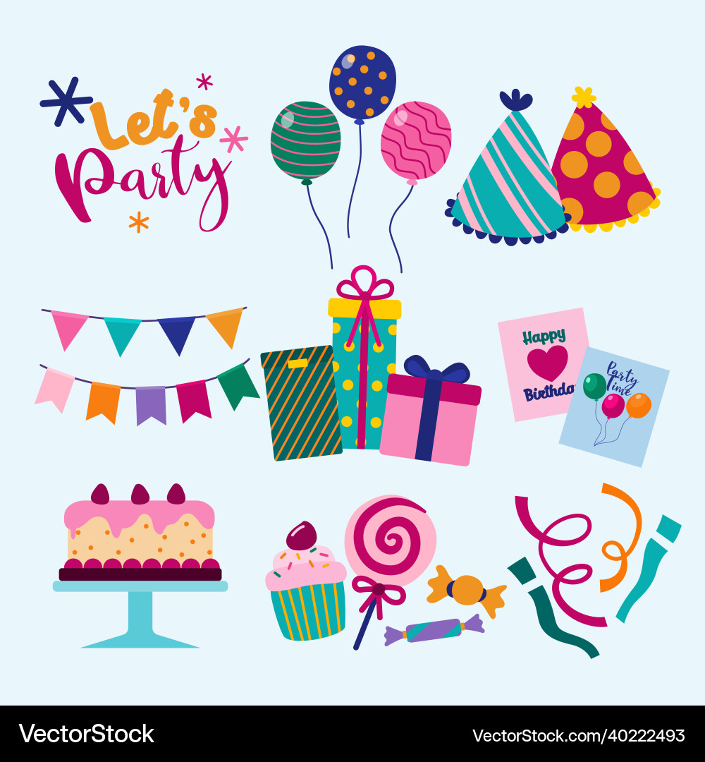 Lets party word and element asset for design Lets party word and element asset for design Vector Image