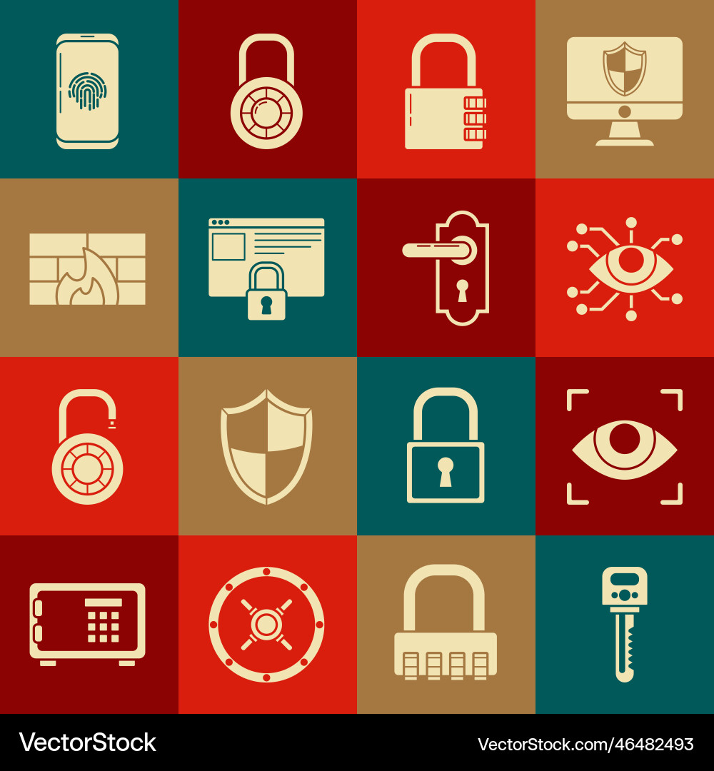 Set key eye scan safe combination lock secure Set key eye scan safe combination lock secure vector image