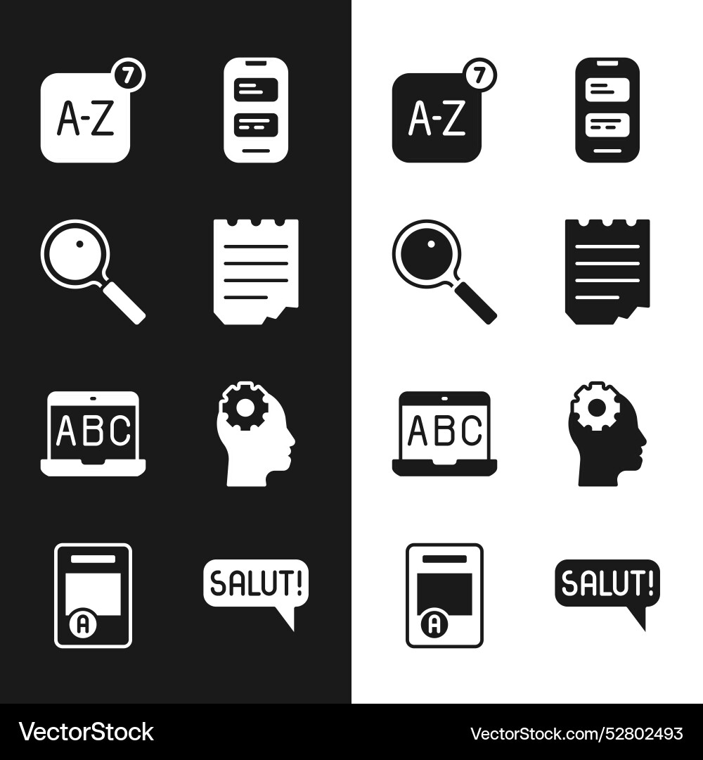 Set notebook magnifying glass online translator Set notebook magnifying glass online translator vector image