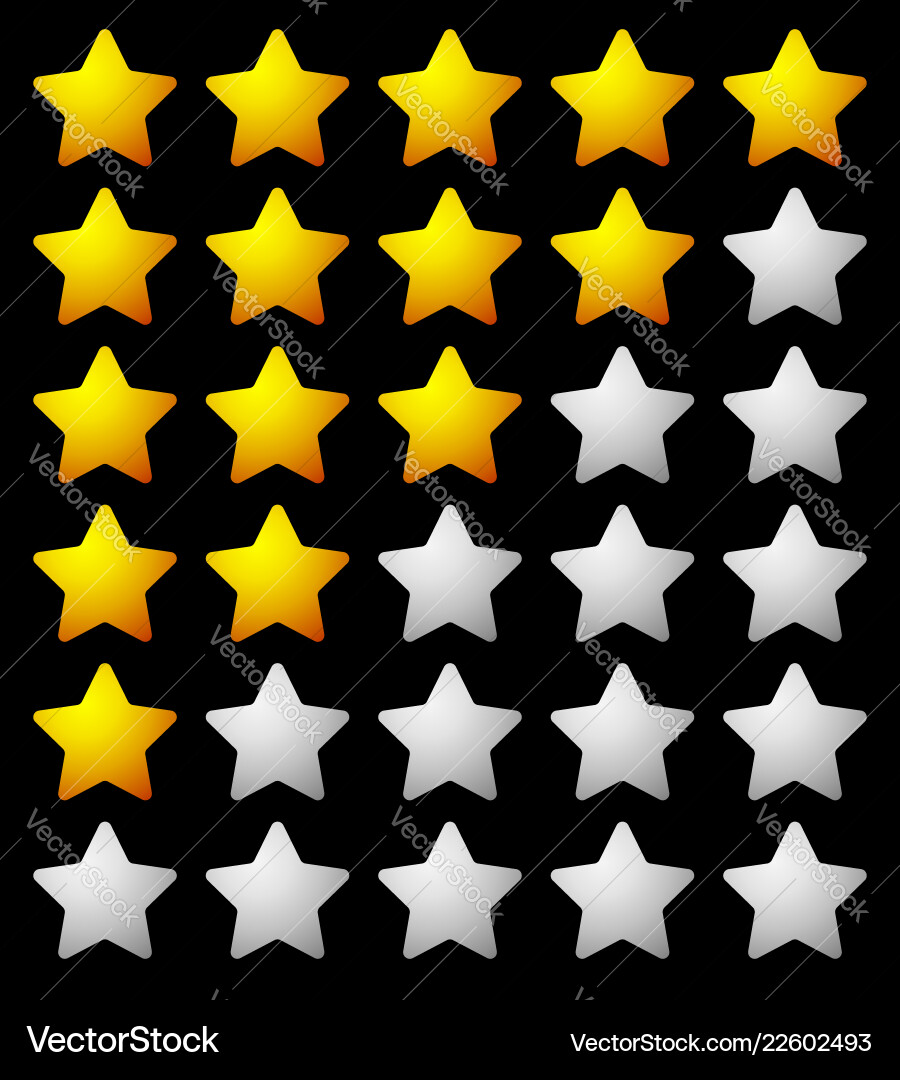Star rating template from initial zero to 5 stars Star rating template from initial zero to 5 stars Vector Image