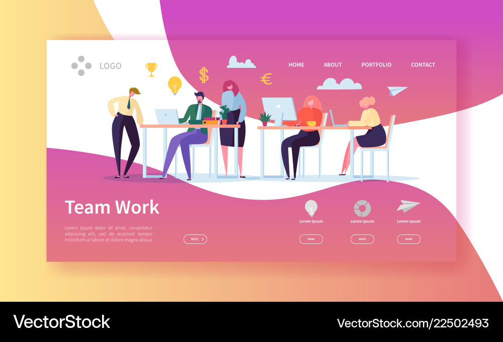 Team work landing page banner with business people vector image