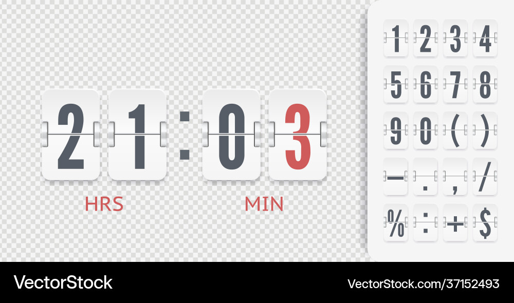 White analog countdown font flip numbers White analog countdown font flip numbers vector image