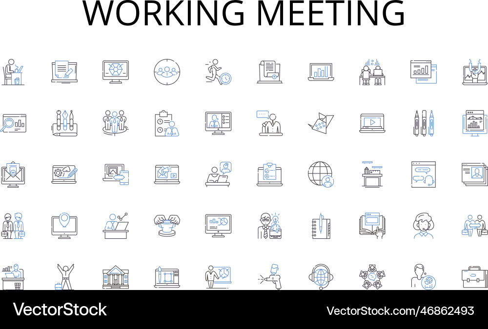 Working meeting line icons collection analytics Vector Image