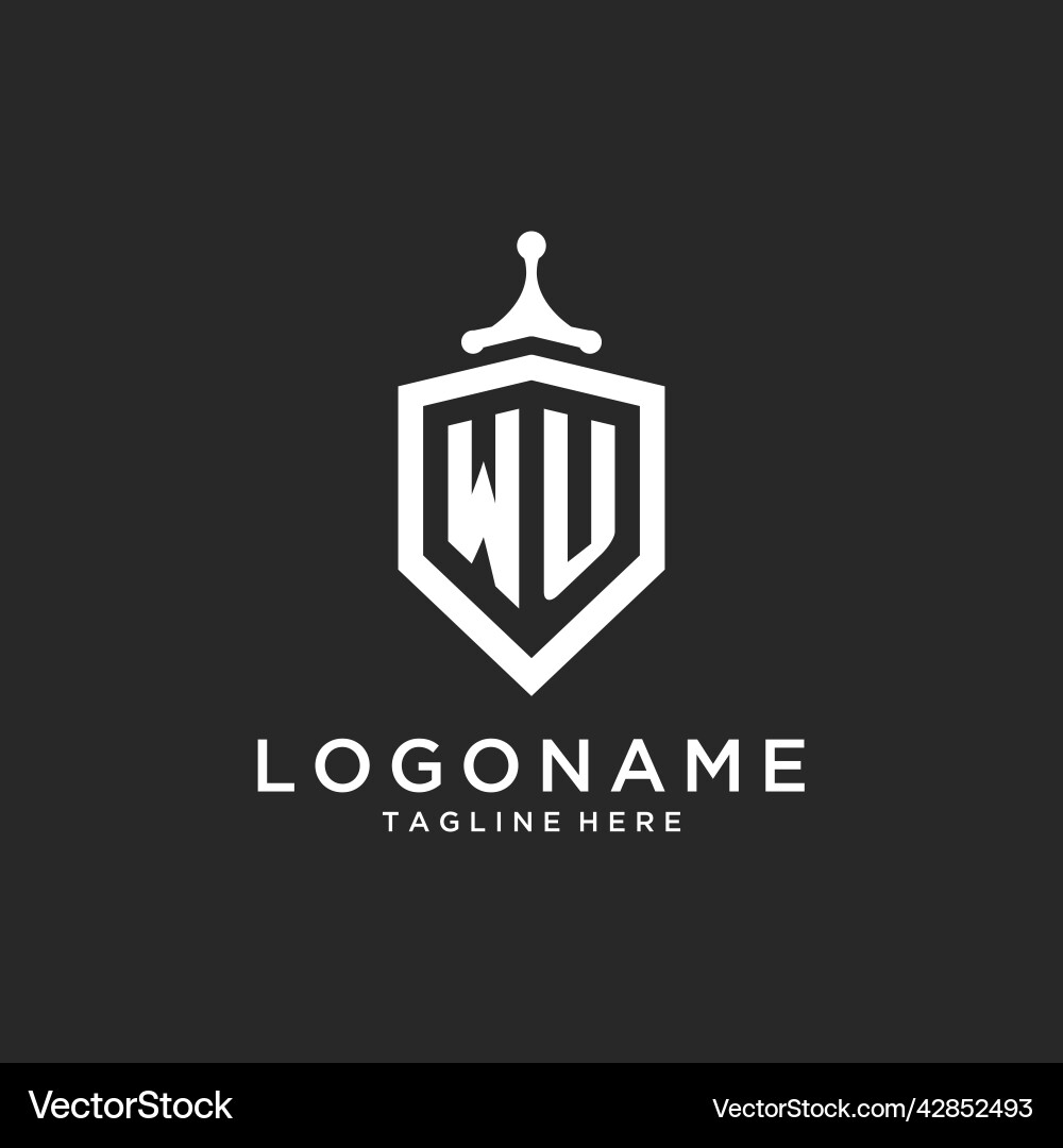 Wu monogram logo initial with shield guard shape Wu monogram logo initial with shield guard shape vector image