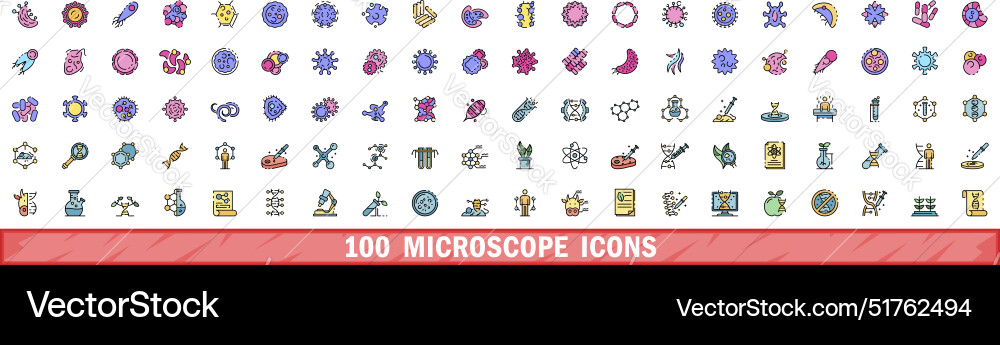100 microscope icons set color line style 100 microscope icons set color line style vector image