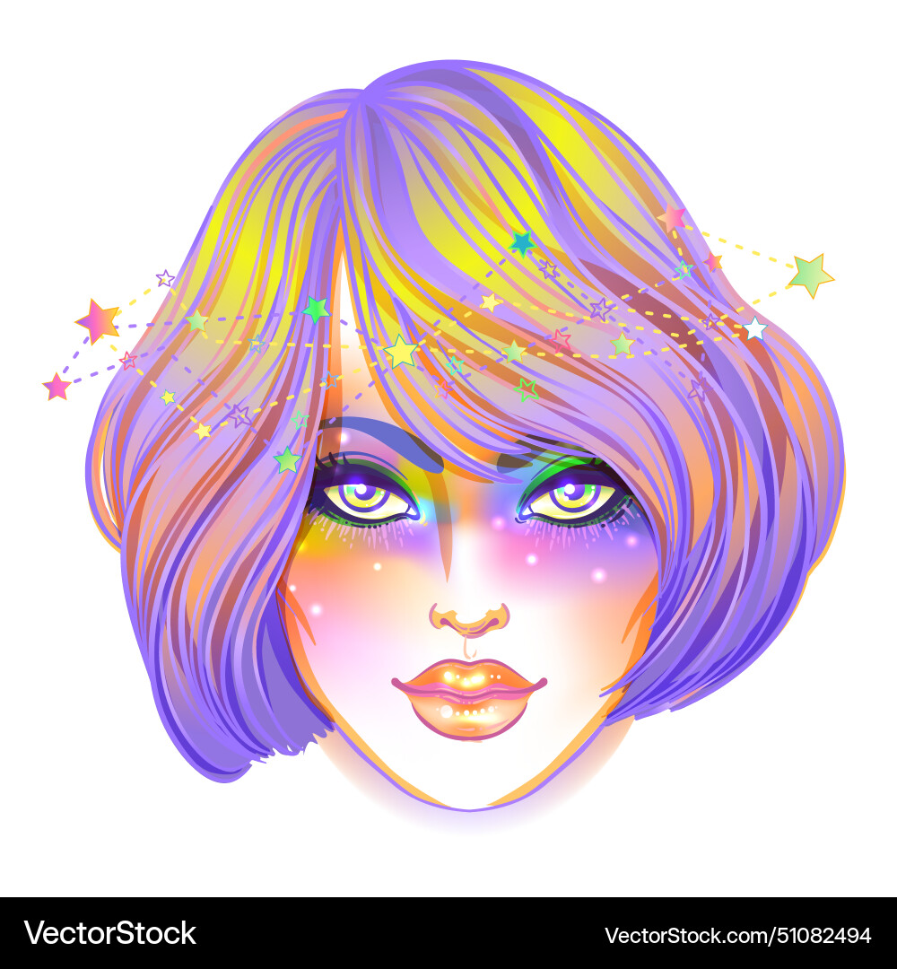 Cute teen girl with galaxy make up dyed purple Cute teen girl with galaxy make up dyed purple vector image