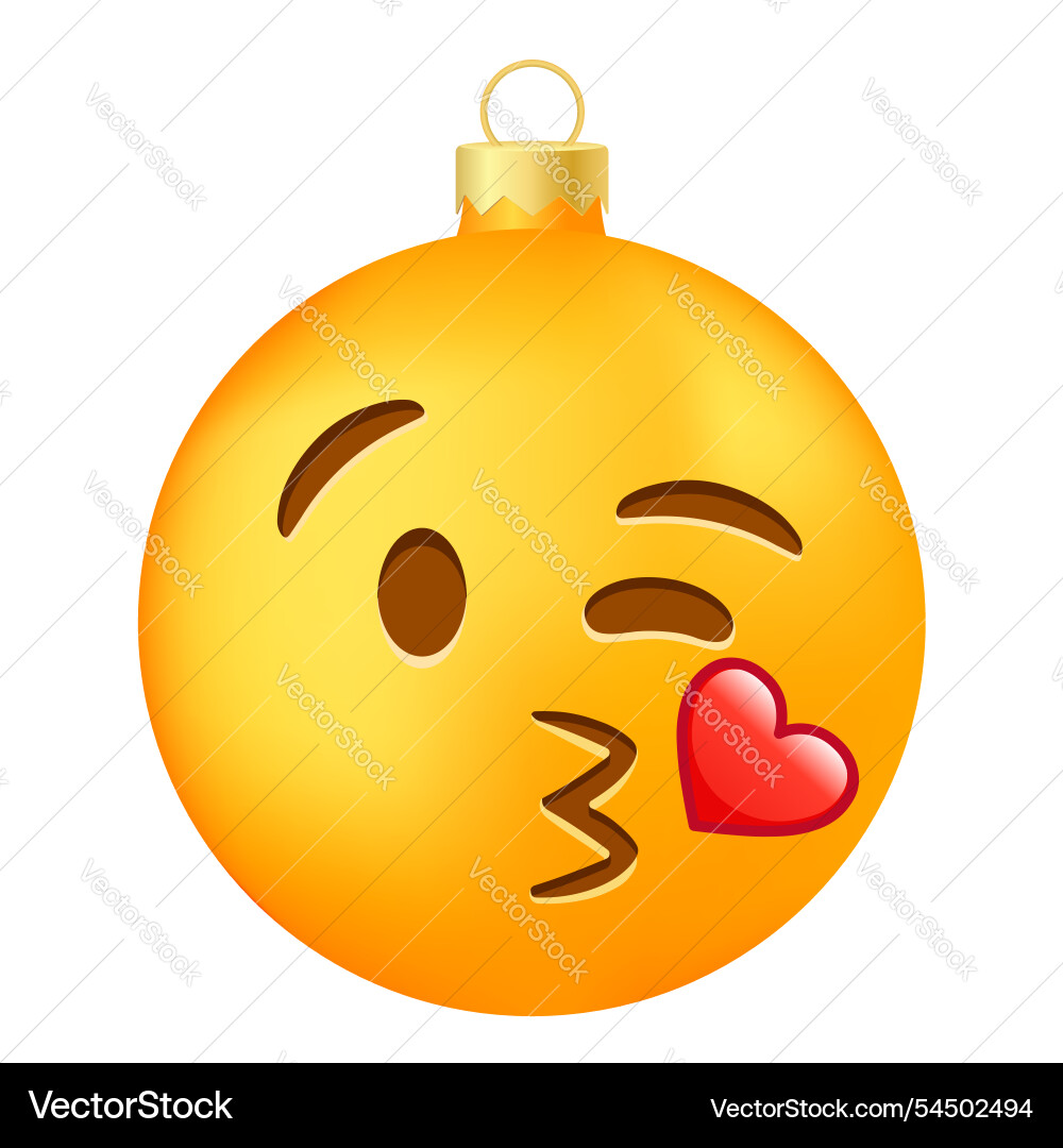 Emoji christmas tree ball or toy with sends kiss Emoji christmas tree ball or toy with sends kiss vector image