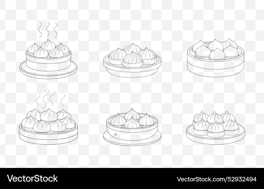 Print dim sum line art set with detailed Vector Image