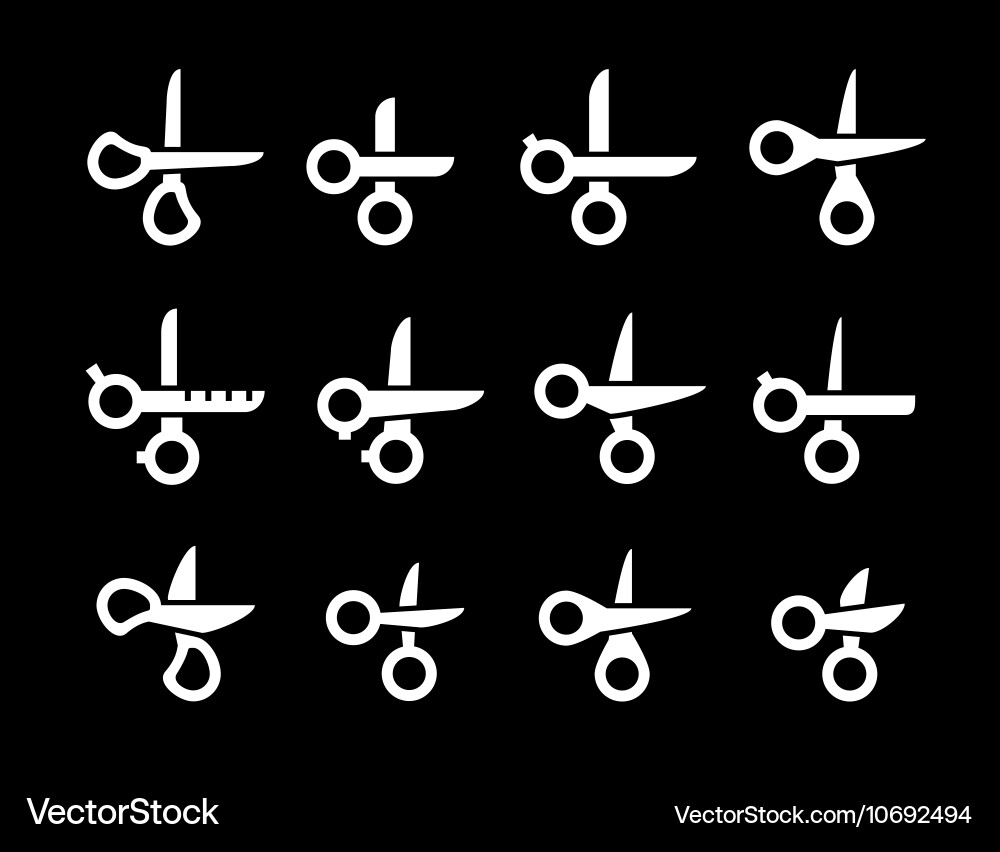 Scissors collection on black background vector image