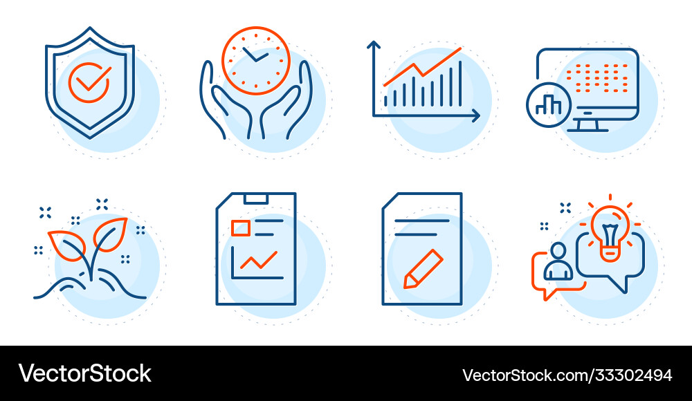 Startup concept graph and safe time icons set vector image