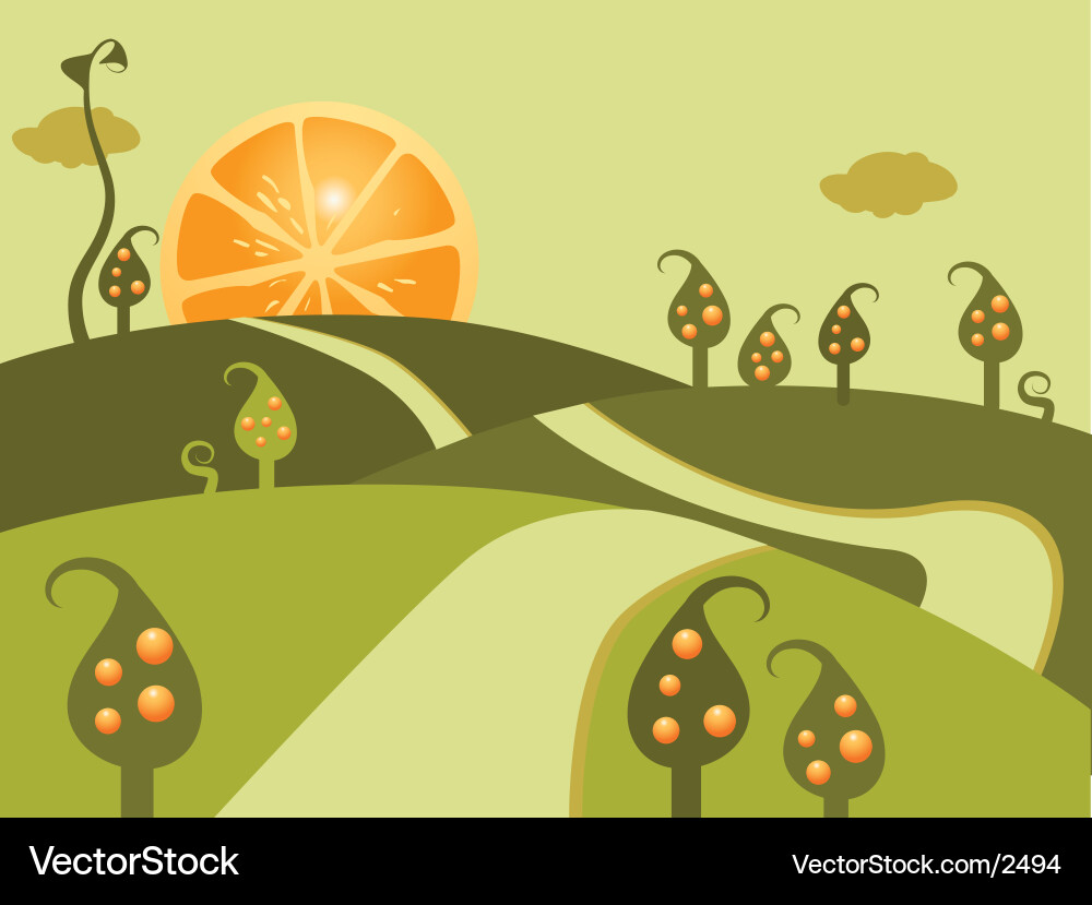 Vibrant Orange Tree Silhouette Vector Image