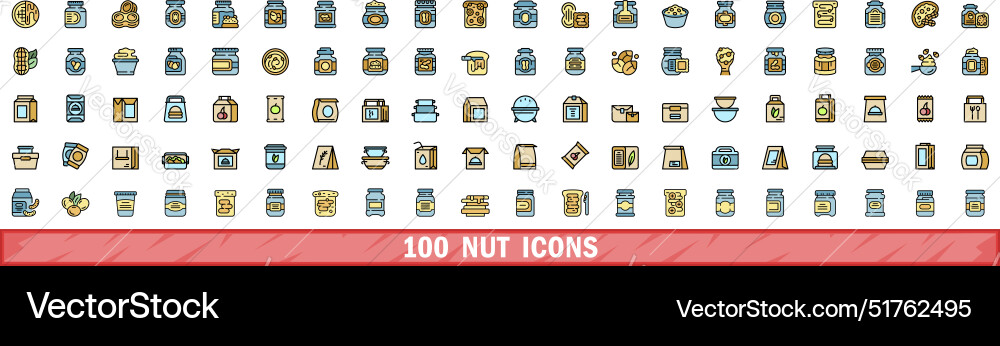 100 nut icons set color line style 100 nut icons set color line style vector image