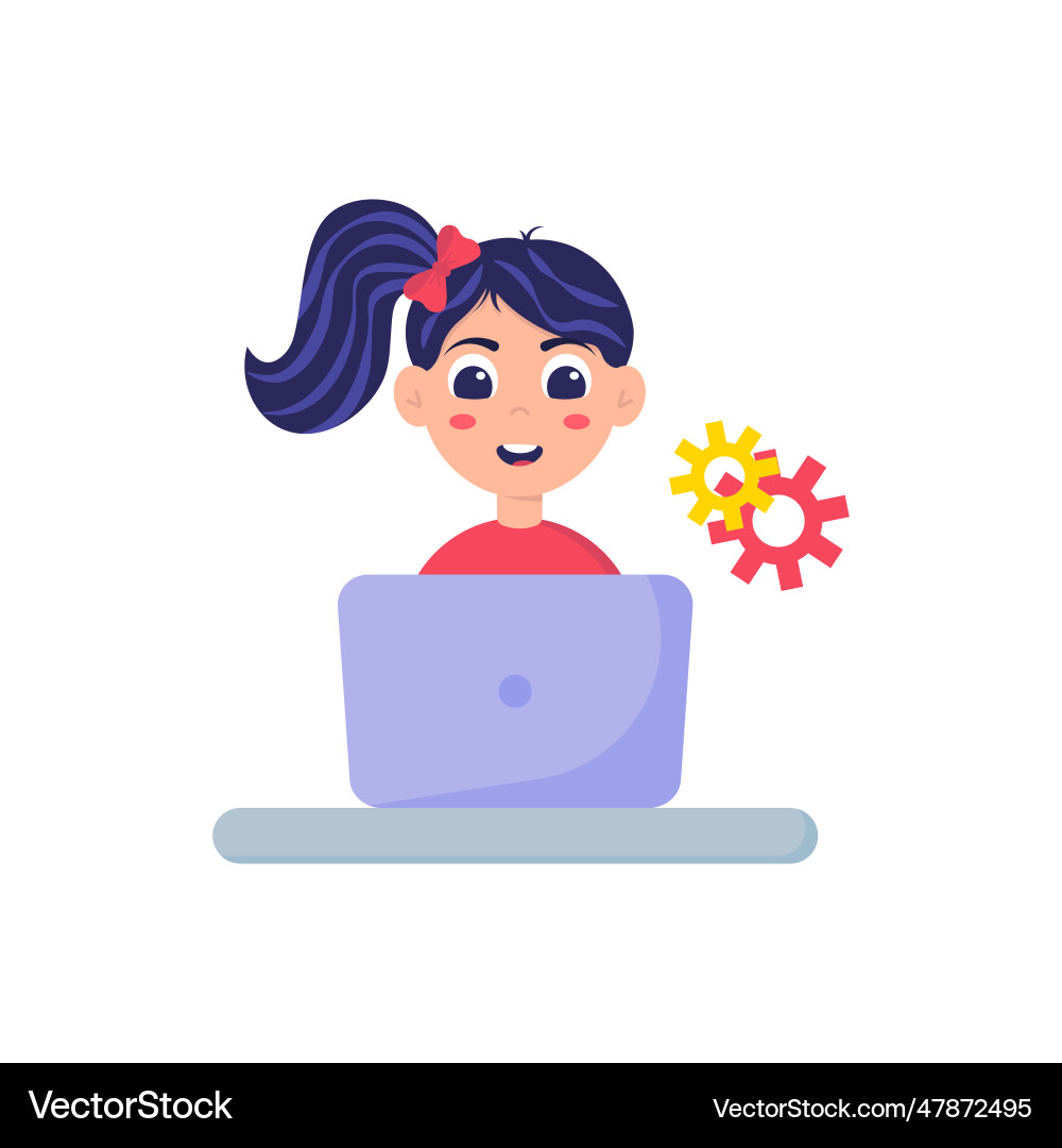 A girl is learning coding on laptop programming A girl is learning coding on laptop programming Vector Image