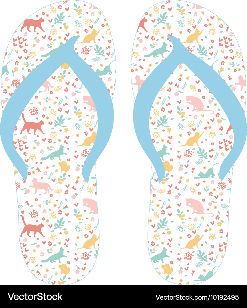 Flip flops slippers with cat pattern Vector Image
