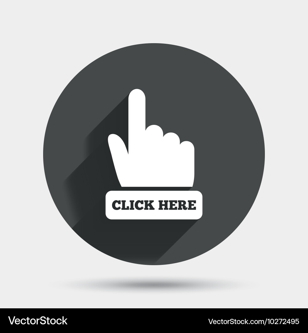 Hand Press Button Icon - Click Here vector image