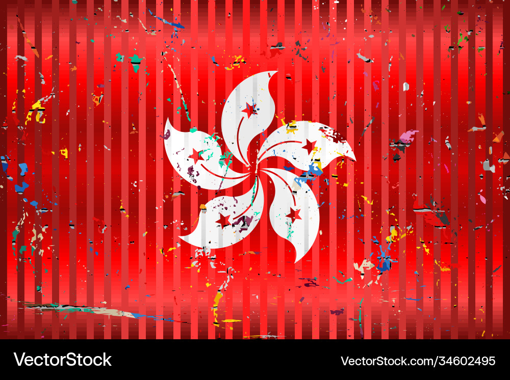 Hong kong flag with color stains vector image
