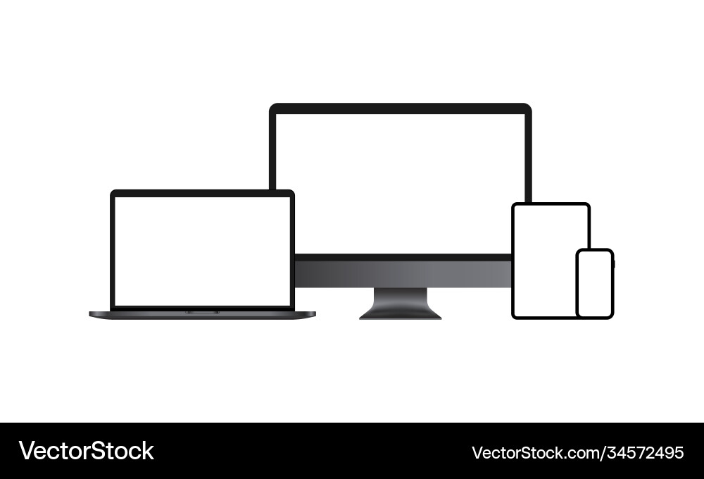 Realistic devices icon set computer monitor Realistic devices icon set computer monitor vector image