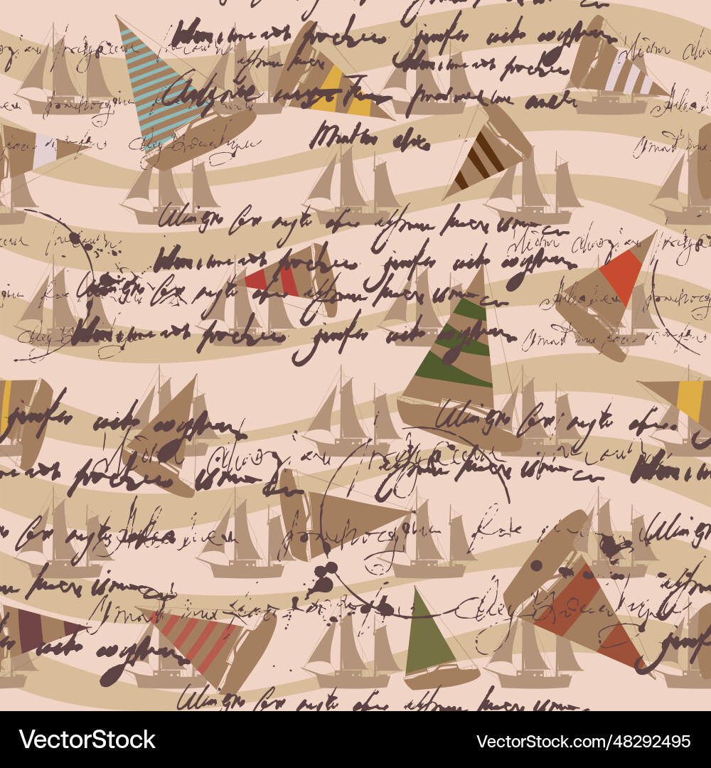 Sailboat seamless pattern unreadable text vector image
