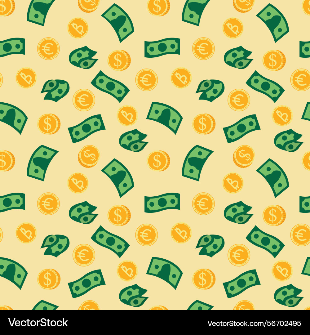 Seamless pattern with banknotes and coins vector image