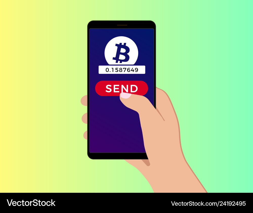 Send bitcoin from mobile phone screen vector image