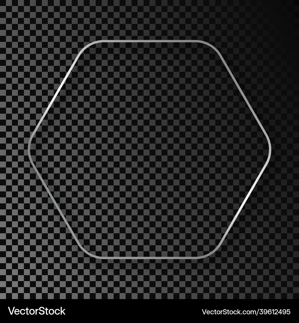 Silver glowing rounded hexagon frame with shadow Silver glowing rounded hexagon frame with shadow vector image