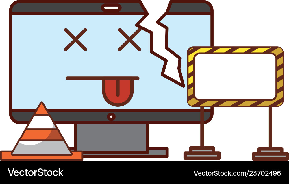 Broken computer under construction website vector image