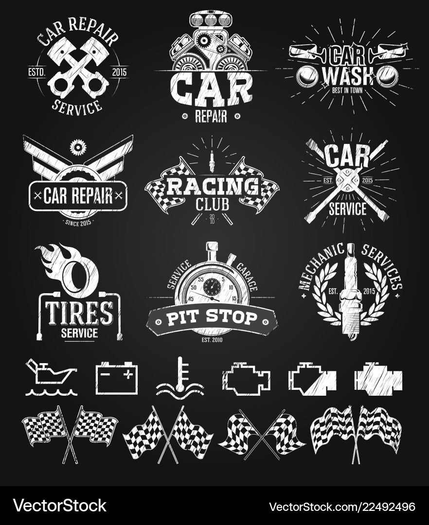Car Service Chalk Labels & Emblems Vector Image