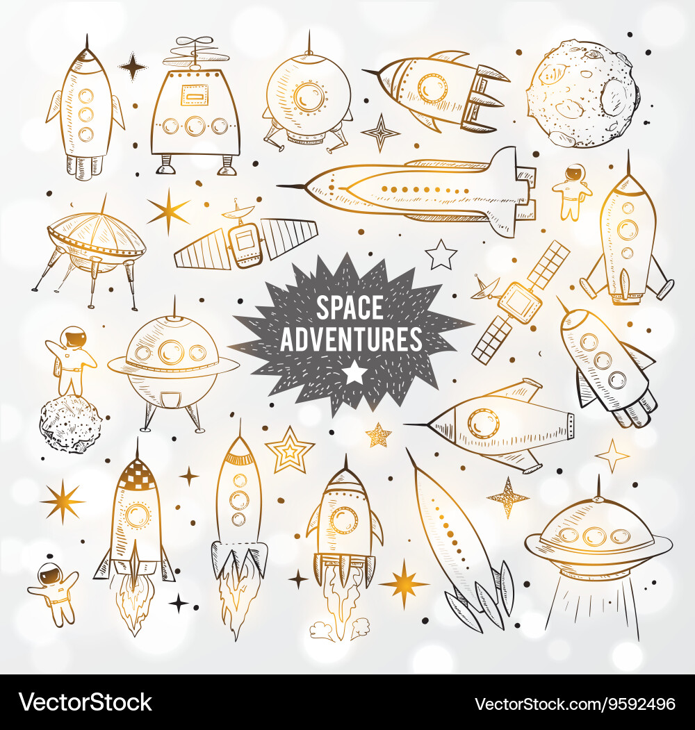 Collection of sketchy space objects vector image