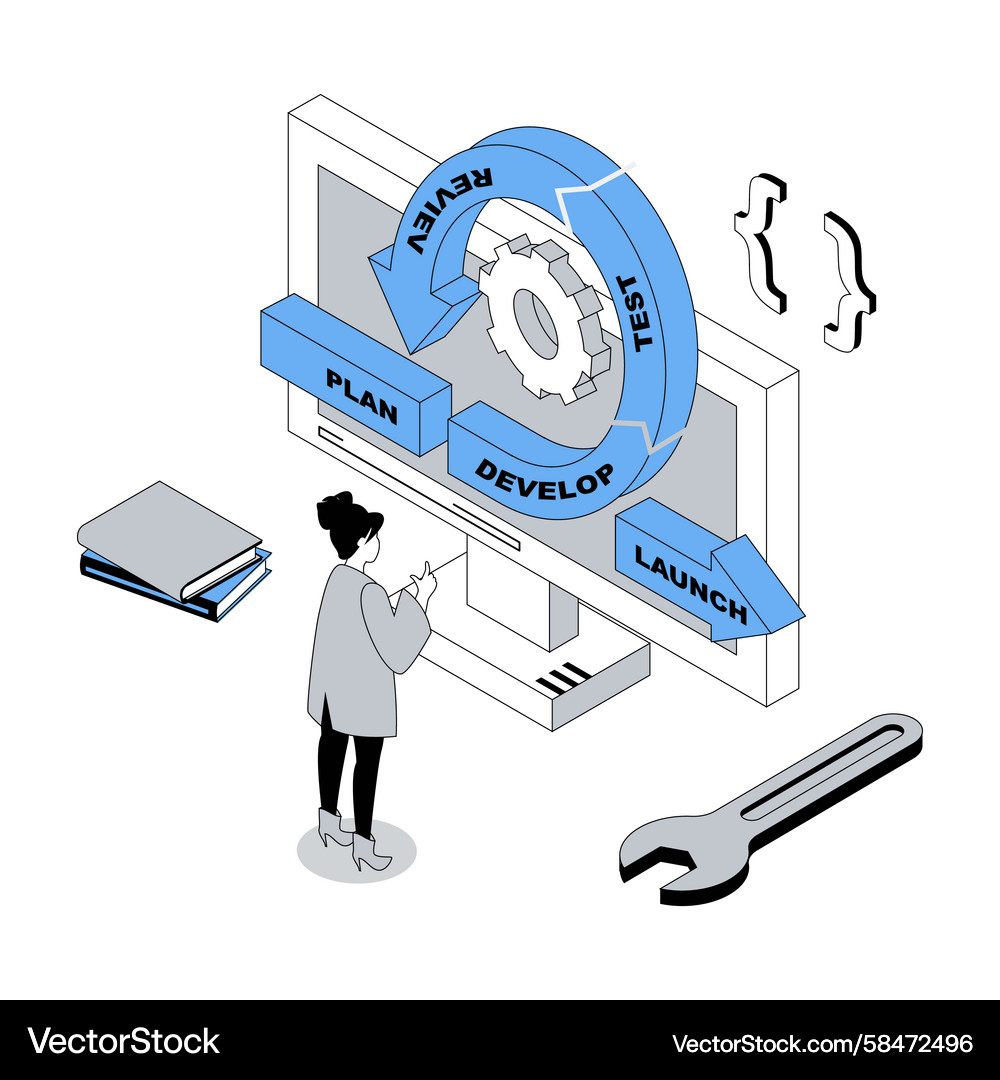 DevOps 3D Isometric Workflow Vector Image