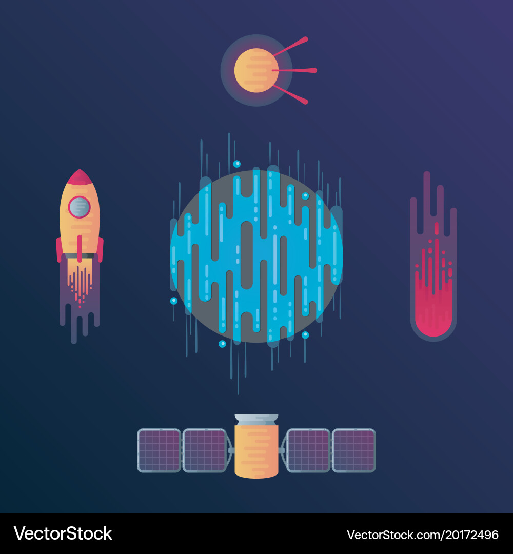 Digital planet rocket meteor comet satellite vector image
