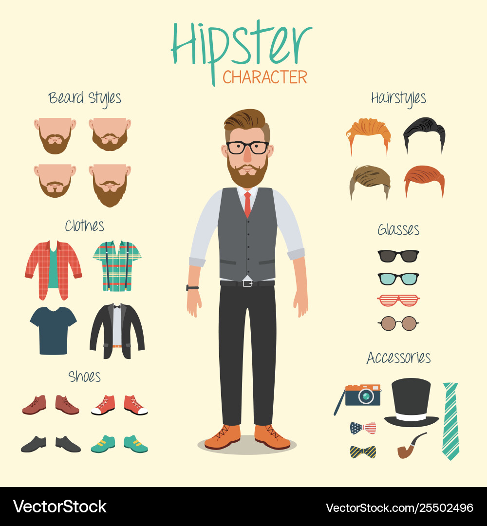 Hipster character with elements Hipster character with elements vector image