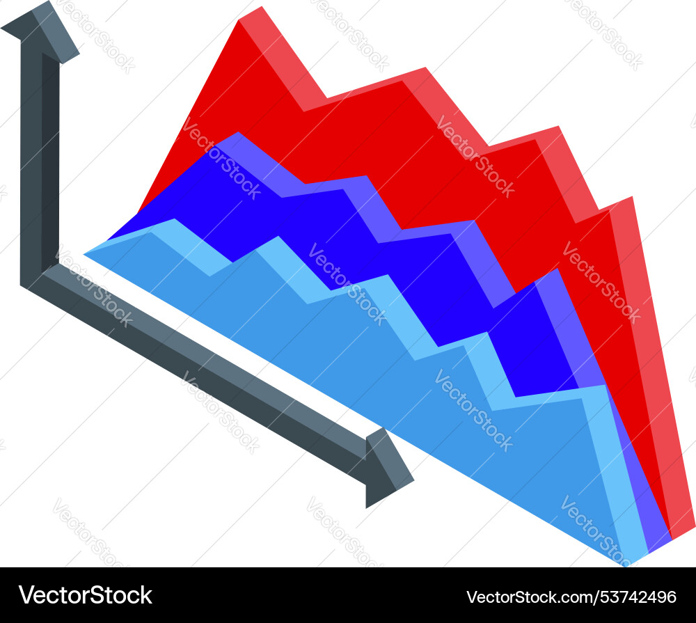 Isometric graph showing different trends with ups Vector Image