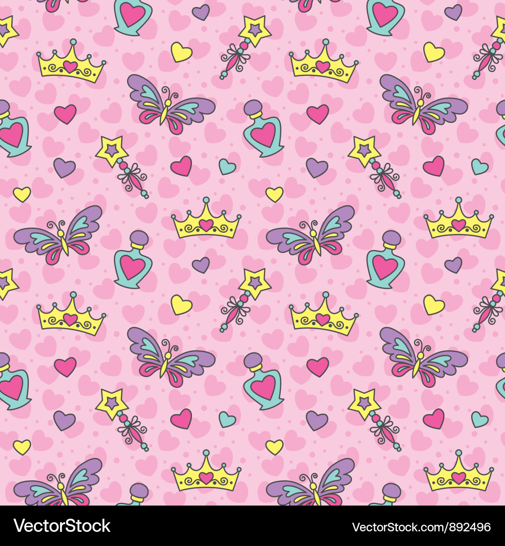 Princess Seamless Pattern - Crowns & Hearts Vector Image