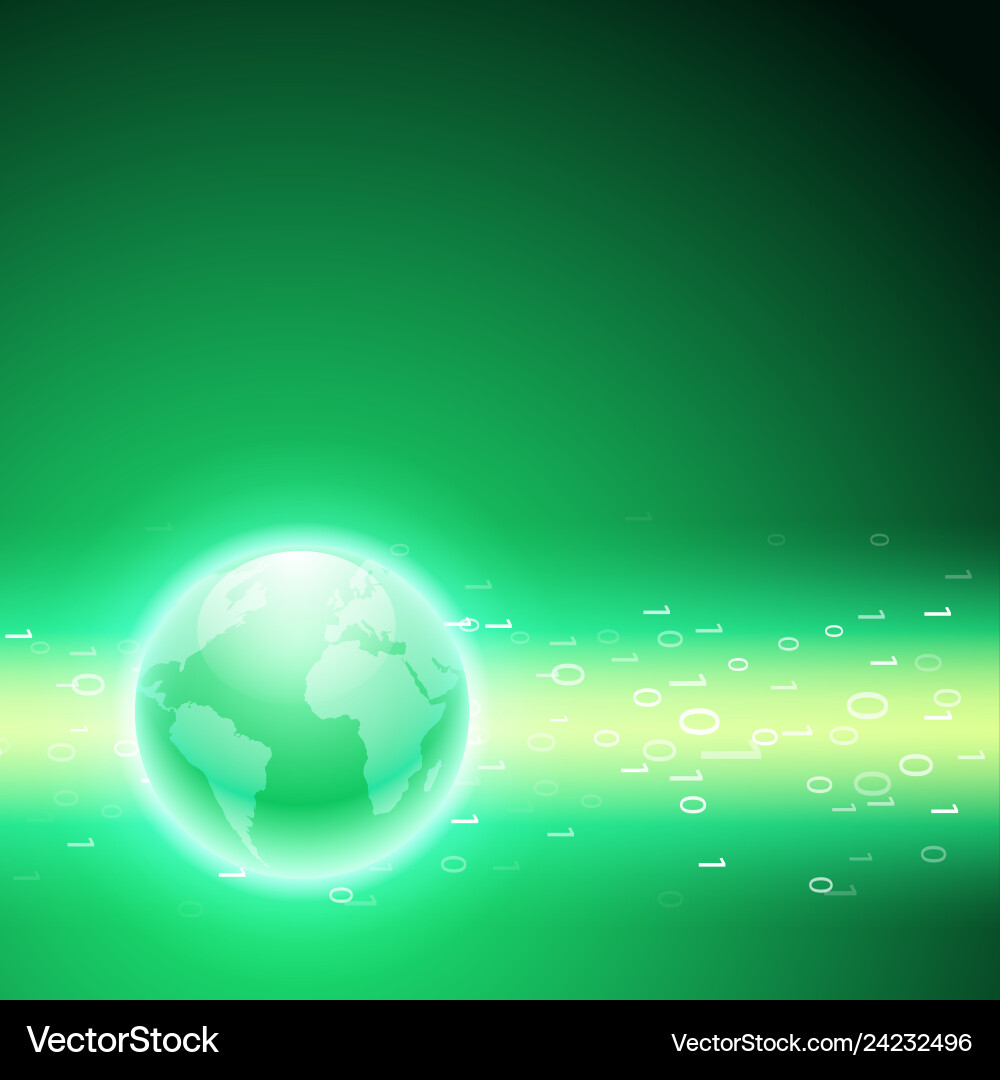 Stream of binary code to the globe green Stream of binary code to the globe green vector image