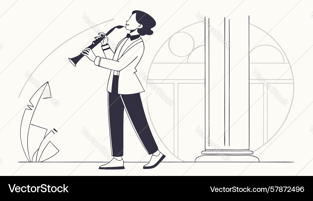 Stylish clarinet player in a classic setting Vector Image