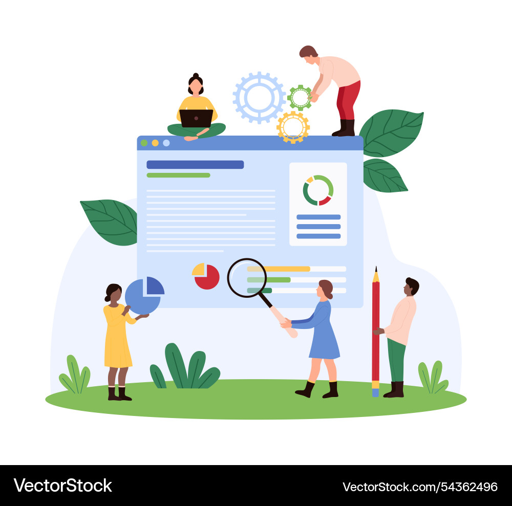 Team evaluating business data and analytics Team evaluating business data and analytics vector image