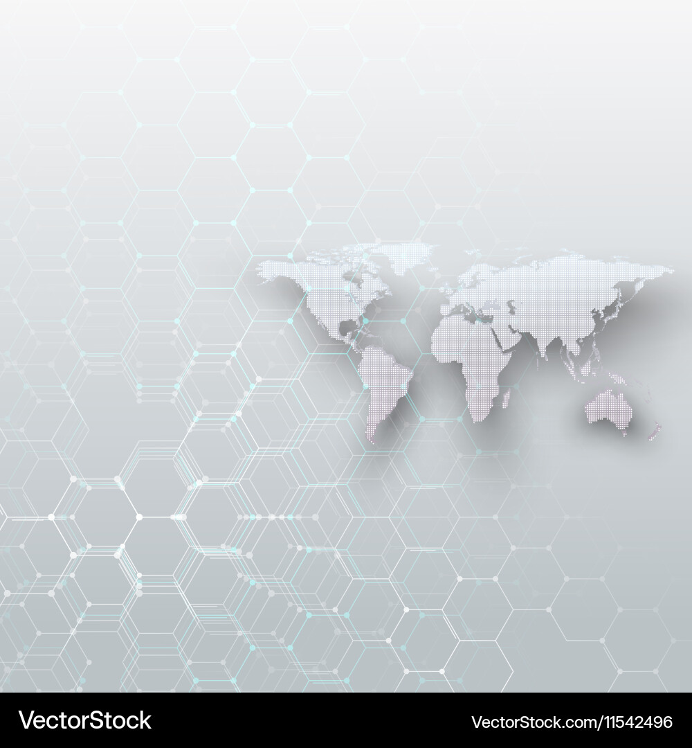 White dotted world map connecting lines and dots vector image
