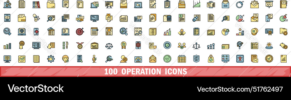 100 operation icons set color line style Vector Image
