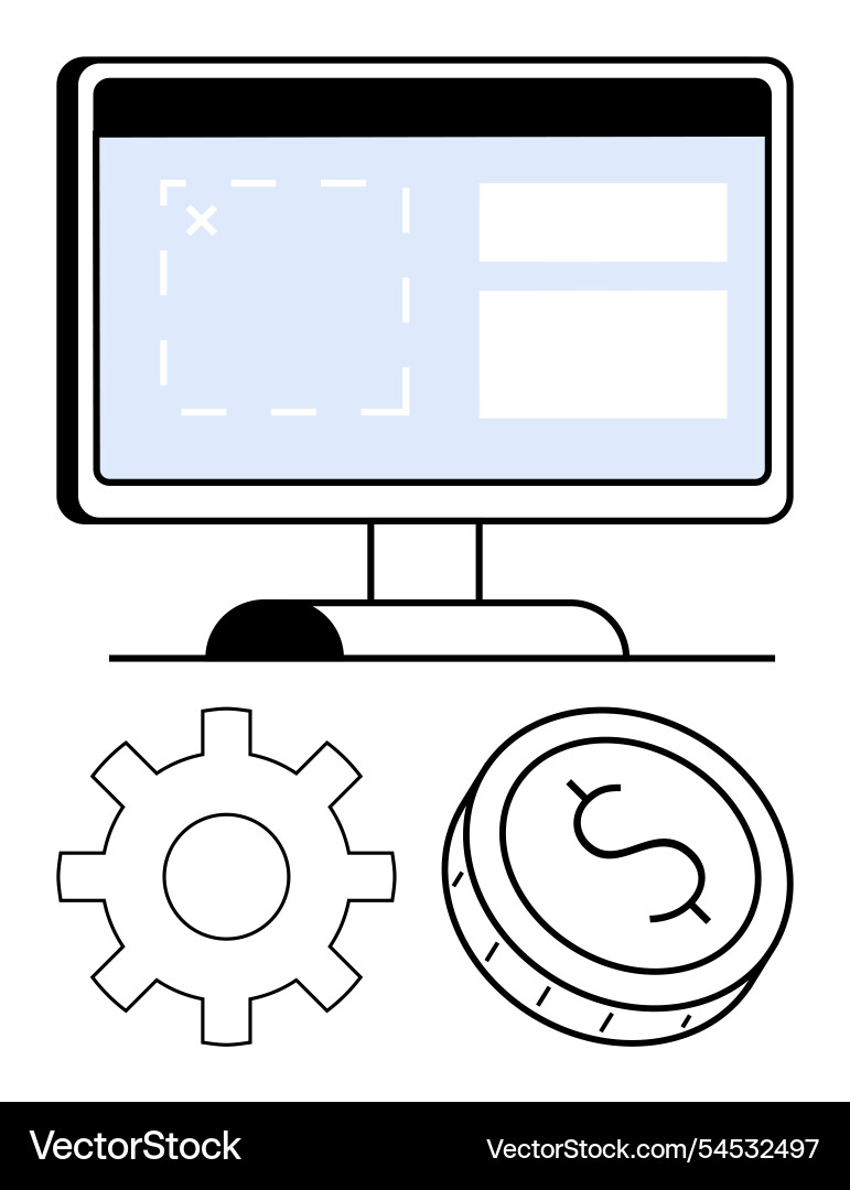 Computer screen with interface gear and dollar Computer screen with interface gear and dollar vector image