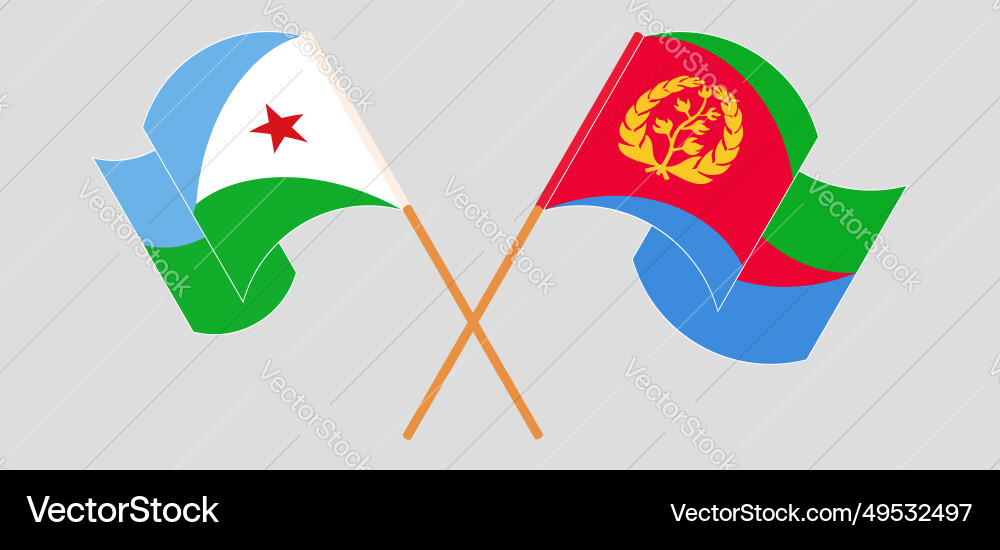 Crossed and waving flags of djibouti eritrea Crossed and waving flags of djibouti eritrea vector image